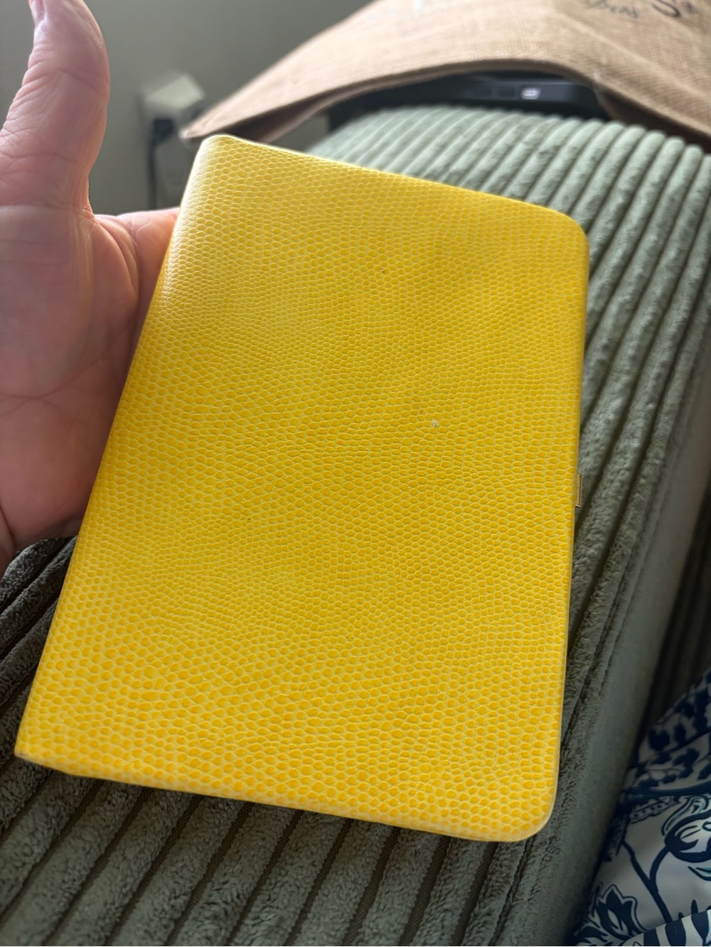 Vintage Antique 70s/80s Budd Leather Yellow Faux Lizard Embossed Photo Brag book